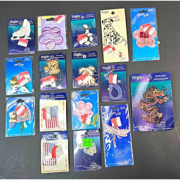 Lot Of 16 Assorted Wrights Iron-On Appliques Patch Up Embroidery Assortment - Picture 1 of 14